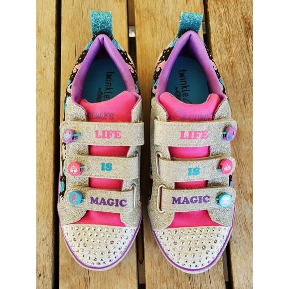 Skechers Twinkle Lite Big Girl Life is Magic Hook & Loop Closure Shoes Size 3.5 - Picture 4 of 9